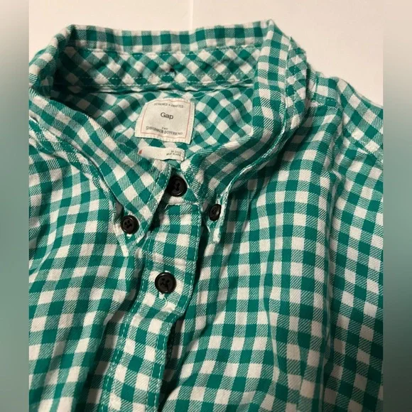 Gap Women’s The Shrunken Boyfriend Gingham Green And White Medium Long Sleeve - Picture 11 of 16